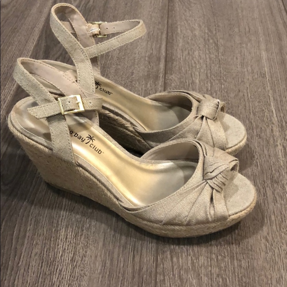 Tan sparkly wedges
